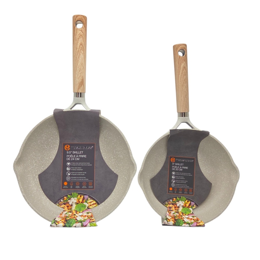 Masterclass Premium Cookware 8" & 9.5" Frying Pan Skillet Set  Greige Induction